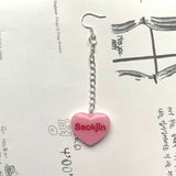 Pink BTS Candy Heart Dangly Earrings