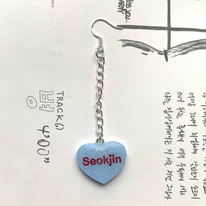 Blue BTS Candy Heart Dangly Earrings