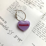 Purple BTS Candy Heart Hoop Earrings