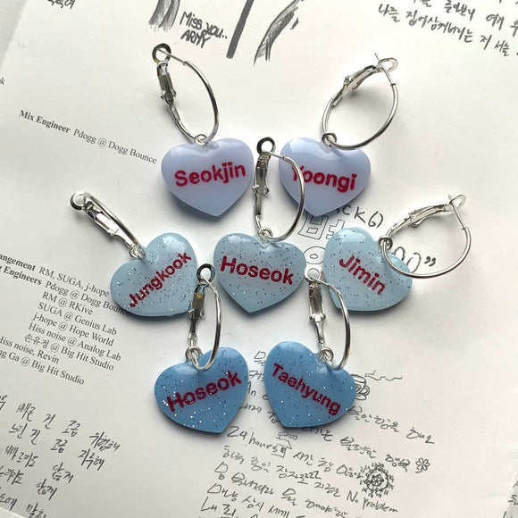 Blue BTS Candy Heart Hoop Earrings