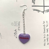 Purple BTS Candy Heart Dangly Earrings