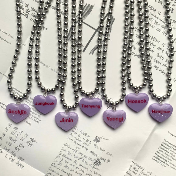 Purple BTS Candy Heart Necklace