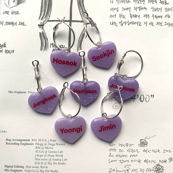 Purple BTS Candy Heart Hoop Earrings