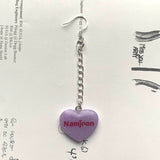 Purple BTS Candy Heart Dangly Earrings