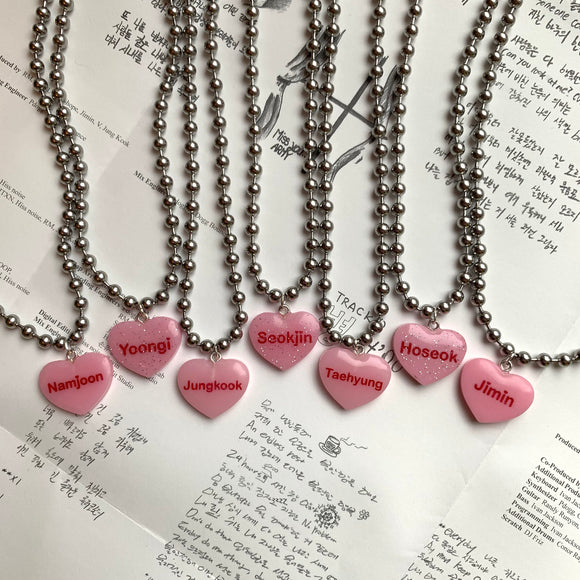 Pink BTS Candy Heart Necklace