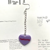 Purple BTS Candy Heart Dangly Earrings