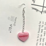 Pink BTS Candy Heart Dangly Earrings