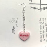 Pink BTS Candy Heart Dangly Earrings