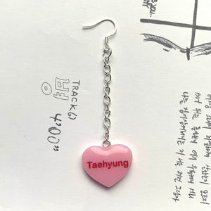 Pink BTS Candy Heart Dangly Earrings