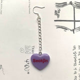 Purple BTS Candy Heart Dangly Earrings