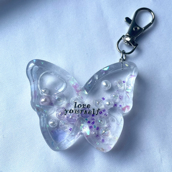 Love Yourself Butterfly Shaker Keychain