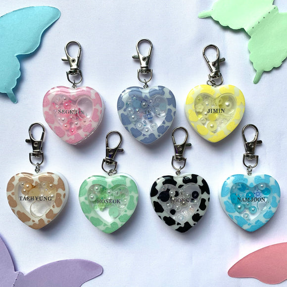 BTS Heart Shaker Keychain (Cow Print)