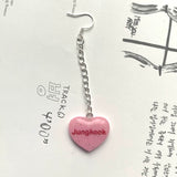 Pink BTS Candy Heart Dangly Earrings