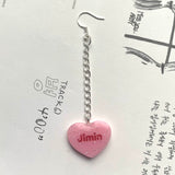 Pink BTS Candy Heart Dangly Earrings