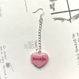 Pink BTS Candy Heart Dangly Earrings